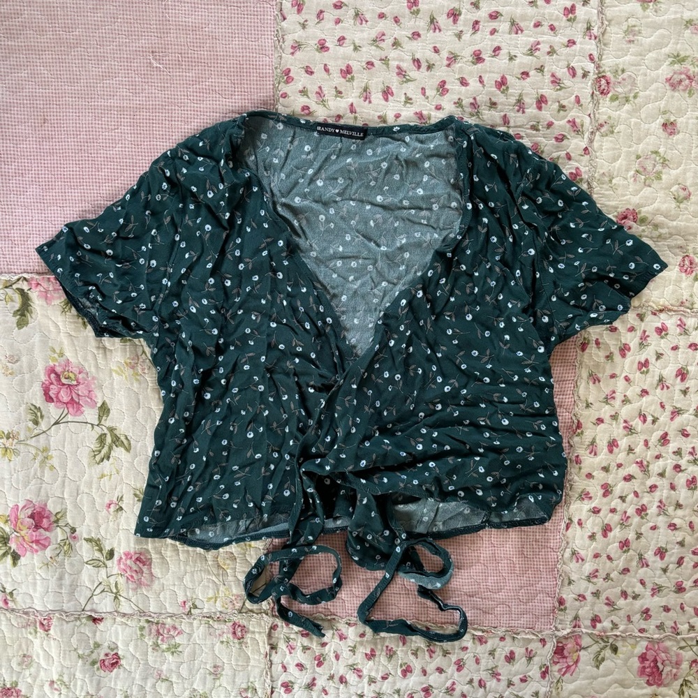 Brandy Melville/John Galt Green Floral Rae Wrap Top